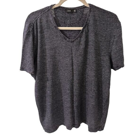 Vince Pinstripe V-Neck Navy White T-Shirt, size XL - Picture 1 of 7